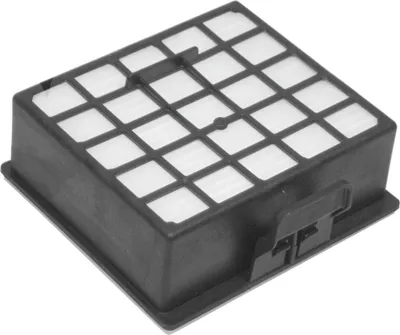 A close-up shot of a black and white vacuum cleaner filter.