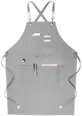 Imagen del producto de Delantal de trabajo y jardín de grosor medio, con correas ajustables y bolsillos, fabricado en lona, impermeable y resistente al aceite, ideal para barbacoas, artistas y artesanos
