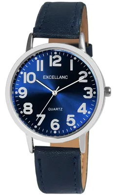 Produktbild von Excellanc Herren-Armbanduhr mit Quarzwerk, blauem Kunstlederarmband und Dornschließe, analoges Zifferblatt