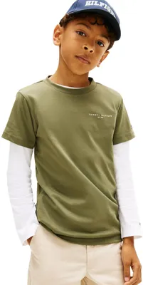 Obrázek produktu pro Dětské uni tričko Tommy Hilfiger s krátkým rukávem, mini střih, z bavlny, zelené barvy (Battle Green)