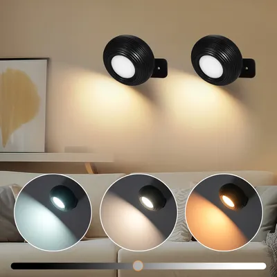 Produktbild von 7MAGIC LED Wandleuchte Innen, Wandlampe mit Akku 2 Stück, Touch Control 3 Helligkeitsstufen, 360° drehbare, für Wohnzimmer Schlafzimmer TreppenhausFlur kabellose wandleuchten, Schwarz