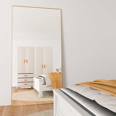 Productafbeelding van Spiegel, staand, 198x96 cm, goudkleurig, dunne rand, breekvaste constructie
