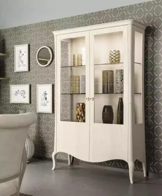 Produktbild von Vitrine Luxus Schrank Weiß Holz Schränke Wohnzimmer Glasschrank Neu