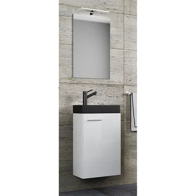 Produktbild von VCM 3-tlg Set | Waschplatz für Gäste WC | Gästebad | Waschtisch mit Spiegel | Badezimmer Set – Slito SP-BL