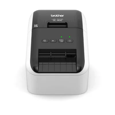 A white and black Brother label printer is shown against a white background.