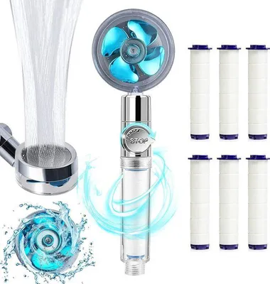 Obrázek produktu pro Sprchová hlavice do koupelny, úsporná sprchová hlavice s funkcí proti vodnímu kameni, otočná o 360°, vysokotlaký otočný kloub, 6 vyměnitelných sprchových hlavic z PP bavlny