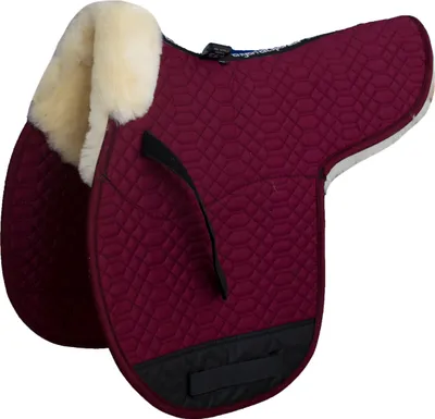Produktbild von Engel Reitsport Satteldecke SADEK1 Lammfell & Baumwollsteppstoff, Fell in Sattellage, Fellkranz vorne, Bordeaux-Med./Natur-VSS (Vielseitigkeit/Springen)