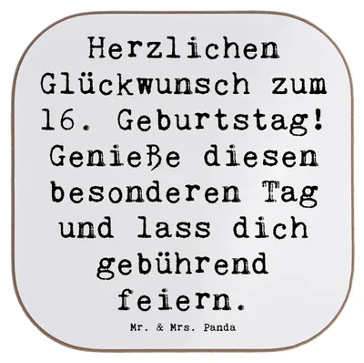 Produktbild von Mr. & Mrs. Panda Tischuntersetzer Spruch 16. Geburtstag - Weiß - Geschenk, Überraschung, gläseruntersetzer, unterleger, Glückwunsch, Herzlichen, Untersetzer für Gläser