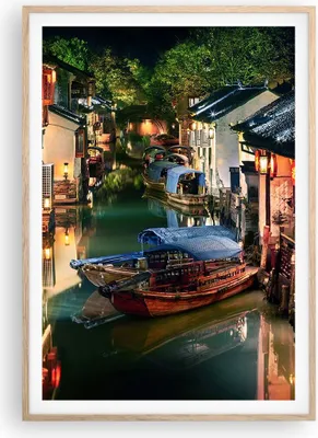 Produktbild von Gerahmtes Poster - Rahmen in heller Eiche - Chinesisch Stadt Nacht - 70x100 cm - Wand Bild - Wanddeko - Wandbilder - Kunstposter - Wandposter - Bilderrahmen - Bilder - Kunstdruck - P2NPA70x100-4657