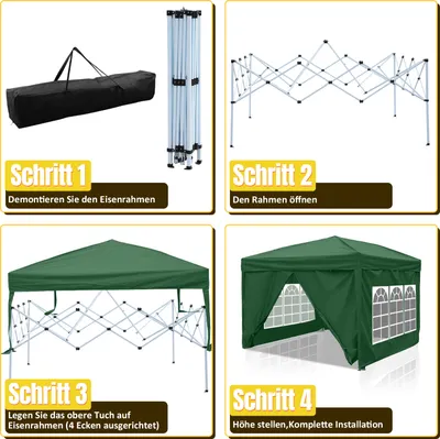 Produktbild von Izrielar 3x3m Pavillon Faltpavillon mit 4 Seitenwänden Tasche Wasserdicht UV-Schutz 50+ Pop-Up Gartenpavillon Gartenzelt Partyzelt Grün