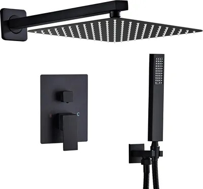 Produktbild von Unterputz Duscharmatur Set Schwarz, Duschsystem Unterputz mit 30x30cm Regendusche, Duscharmatur Unterputz Komplettset mit Handbrause