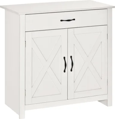 Image de HOMCOM Buffet salon, meuble de rangement avec tiroir, 2 portes de grange et étagère réglable, buffet salle à manger et cuisine, 80 x 39,7 x 80 cm, blanc