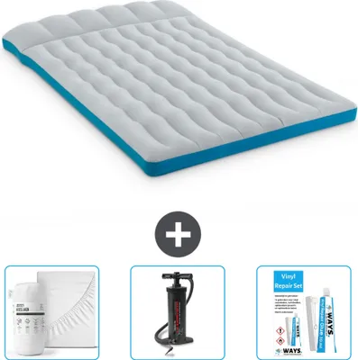 Produktbild von Intex Campingmatte – 2 Personen – 127 x 193 x 24 cm – Blau – im Lieferumfang enthalten Spannbettuch - Pumpe en Reperaturset