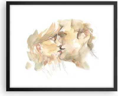Produktbild von Gerahmtes Poster - Schwarzer Rahmen - Kuss Paar Liebe - 50x40 cm - Wand Bild - Wanddeko - Wandbilder - Kunstposter - Wandposter - Bilderrahmen - Bilder - Kunstdruck - Wanddekoration - P2BAA50x40-5005