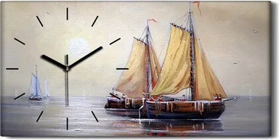 Produktbild von Dekor Leinwand Uhr Wandbilder Quarz 60x30 Meer Landschaft Schiffe Boot Fischer - schwarze Hände