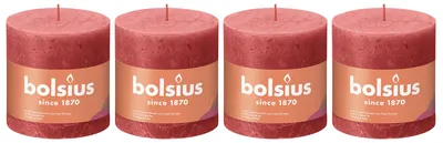 Image de lot de 4 bougies - hauteur 10 cm - diamètre 10 cm - Rustique - Fleur rose