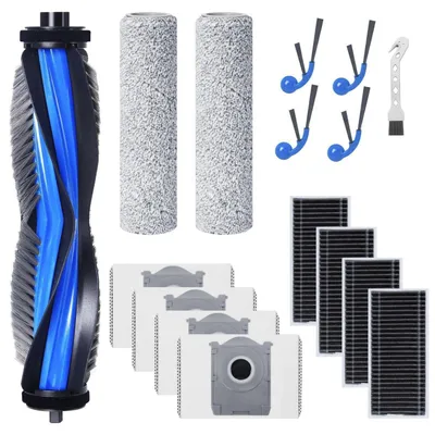 Immagine prodotto di Kit di accessori di ricambio per robot aspirapolvere ECOVACS DEEBOT T80 OMNI / X8 OMNI / X8 Pro OMNI: 1 spazzola principale, 4 filtri, 2 rulli di pulizia per il mop, 4 spazzole laterali, 4 sacchetti per la polvere, 1 spazzola per la pulizia