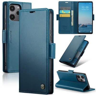Produktbild von Hülle für Xiaomi Redmi 12 Poco M6 Pro 5G, Leder Brieftasche Kartenfach Schutzhülle mit Standfunktion Blau