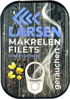 Produktbild von Larsen Makrelen Filets mit Pfeffer und Rapsöl 110g