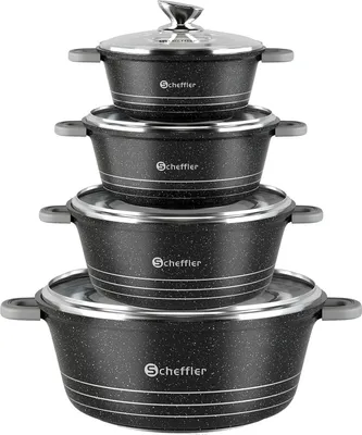 Produktbild von Kochpannenset Induktion 24-36 cm mit Glasdeckel und Antihaftbeschichtung