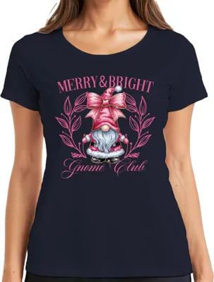 Produktbild von Merry & Bright Gnome Club Rosa - Weihnachten Xmas Christmas Damen T-Shirt, Navy, S