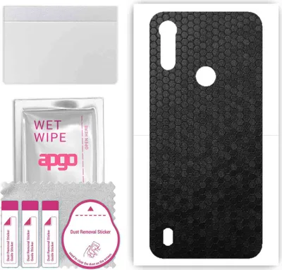 Produktbild von apgo Rückseite Schutzfolie, Skin, kompatibel mit Motorola Moto E6s (2020), Hinten Displayschutzfolie aus Vinylfolie, kratzfest, einfache Montage - Schwarze Honigwabe