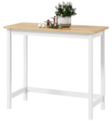 Image de Table haute compacte pour 2 personnes, table de bar, table d'appoint, aspect chêne, bois d'hévéa, blanc naturel | 15 kg | 108 x 48 x 91 cm