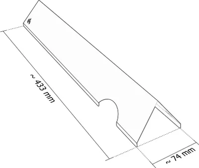 A line drawing of a metal grill part with dimensions indicated.