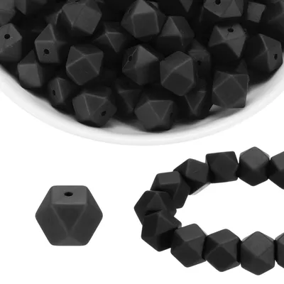 96 sechseckige Silikonperlen, 14 mm, schwarz, für DIY-Schmuck