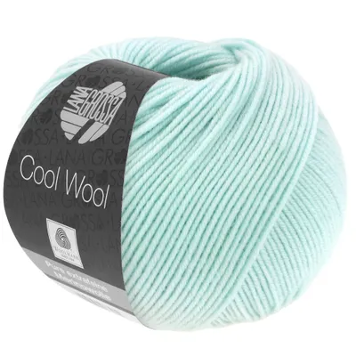 A ball of mint green yarn on a white background.
