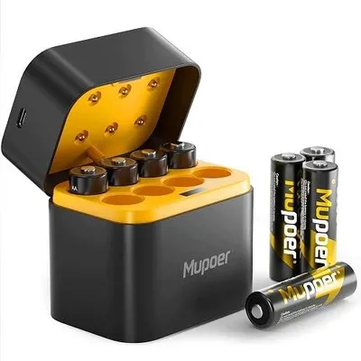 Zdjęcie produktu dla Akumulatorki aa litowe 1 5V zestaw 8 szt ładowarka USB szybka