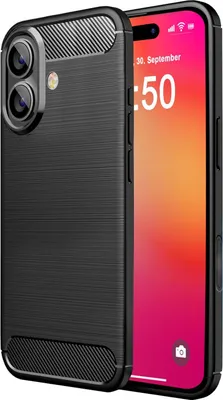Obrázek produktu pro Silikonové pouzdro NALIA pro iPhone 16 – protiskluzové a matné – VORTEX (broušený vzhled a karbonový design) – značka z Berlína – černé