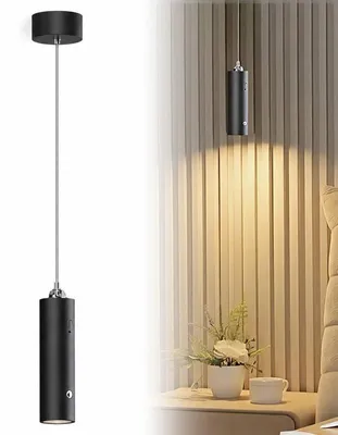 Produktbild von Akku Pendelleuchte LED, kabellose Hängeleuchte mit Touch-Dimmer, magnetisch, USB-C wiederaufladbar, höhenverstellbar, Schwarz für Schlafzimmer