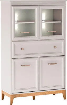 Produktbild von MIRJAN24 Hochvitrine Windsor W-5, Stilvoll Wohnzimmer, Vitrine mit vier Drehtüren und eins Schubladen (Farbe: Cashmere, Mit Belechtung)