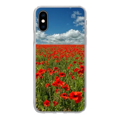 Produktbild von MuchoWow® Handyhülle Schutzhülle Hülle für iPhone X Schneeweiße Wolken über einem Mohnblumenfeld Silikon Softcase Handy Hülle - Handyhülle