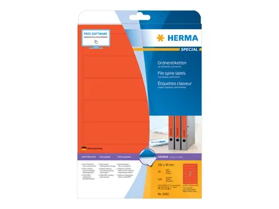 Zdjęcie produktu dla HERMA 5092, Czerwony, Samoprzylepne etykiety do drukowania, A4, Papier, Laser/Atrament, Na stałe
