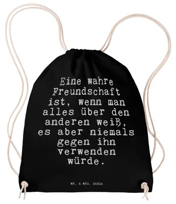Produktbild von Mr. & Mrs. Panda Jutebeutel Eine wahre Freundschaft ist,... - Schwarz - Geschenk, Freunde, Freundinnen, Stoffbeutel, leichter rucksack, wander, Beutel, Gymbag, Sprüche
