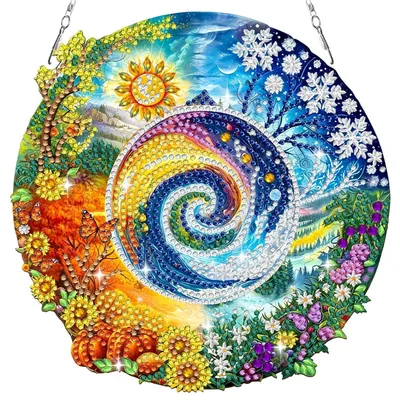 Image de Kit de création de bijoux "Diamond Painting" : pendentif, motif floral, paysage, décorations pour fenêtre, kit de loisirs créatifs, ornement suspendu, cadeau