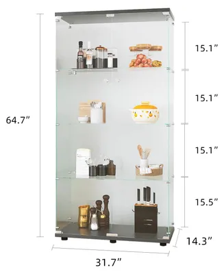 Produktbild von Glasvitrine - Vitrinenschrank für das Wohnzimmer - 4 Ebenen - 2 Türen - Abschließbar - 80,5 × 36,3 × 164,3 cm - Schwarz