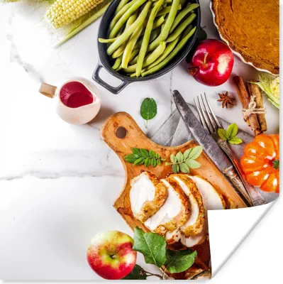 Produktbild von MuchoWow® Poster Gemüse - Fleisch - Küche - Kräuter 50x50 cm - Wohnzimmerdekoration