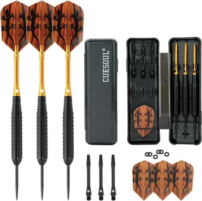 Image de CUESOUL 23g fléchettes en acier Revêtement noir Fûts en laiton STBS051 - 6 fléchettes, 6 shafts, étui à fléchettes
