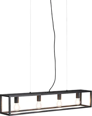 Produktbild von QAZQA - Industrie I Vintage I Industrie Hängelampe I Pendellampe I Pendelleuchte Schwarz 4-flammig - Cage 4-flammig I Wohnzimmer - Stahl Rechteckig - LED geeignet E27