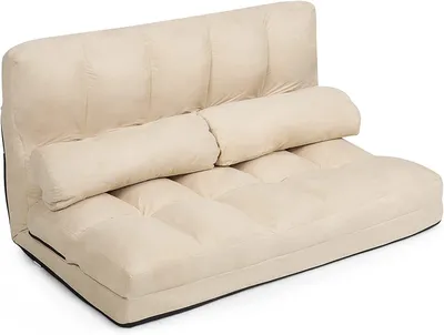 Immagine prodotto di Divano letto pieghevole, poltrona letto con schienale regolabile in 6 posizioni, divano da terra con 2 cuscini inclusi, divano letto con portata massima di 150 kg, per soggiorno e camera da letto (beige)