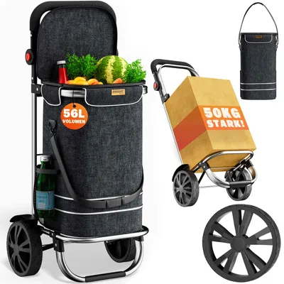 Produktbild von MONZANA® 3in1 Einkaufstrolley 56L bis 50 kg klappbar abnehmbare Tasche Handwagen Einkaufswagen Einkaufshilfe Roller Schwarz