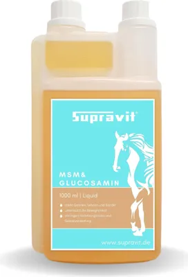 Produktbild von Supravit MSM & Glucosamin Liquid für Pferde 1 Liter | Flüssiges Ergänzungsfuttermittel | Ergänzung für Training & tägliche Pferdefütterung