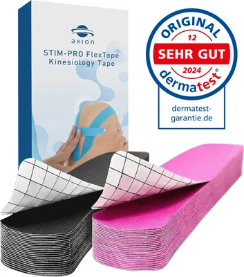 Produktbild von axion® Precut Kinesiologie Tape 2er Set Pink und Schwarz - 50 Streifen - 5x25 cm