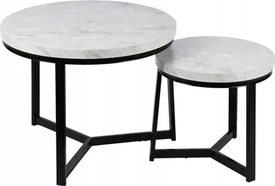 Zdjęcie produktu dla Stoliki kawowe okrągłe Zestaw stolików loft fi 60x47 fi 40x39 szary marmur