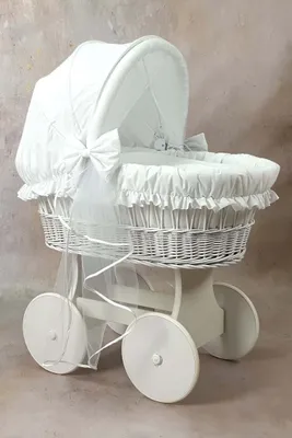 Produktbild von Stubenwagen Weiß für Babys Großen Rädern Komplett Set Weiß Haube mit Moskitonetz Bettwäsche Set und Matratze
