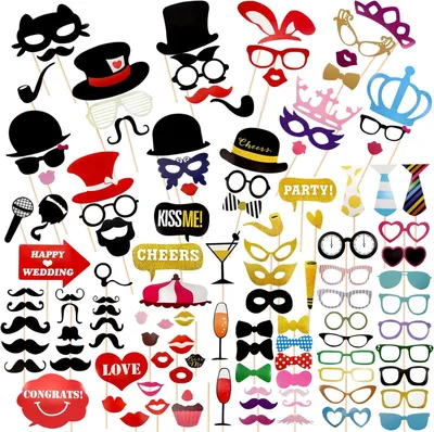 Imagen del producto de Kit de accesorios para fotografía, colorido, de 58 piezas, con palitos y pegamento, ideal para bodas y cumpleaños
