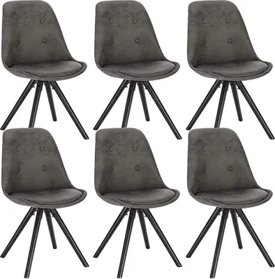 Produktbild von WOLTU 6er Set Esszimmerstuhl, Stoffbezug, Design Stuhl, Holzgestell, Antiklederoptik, Anthrazit